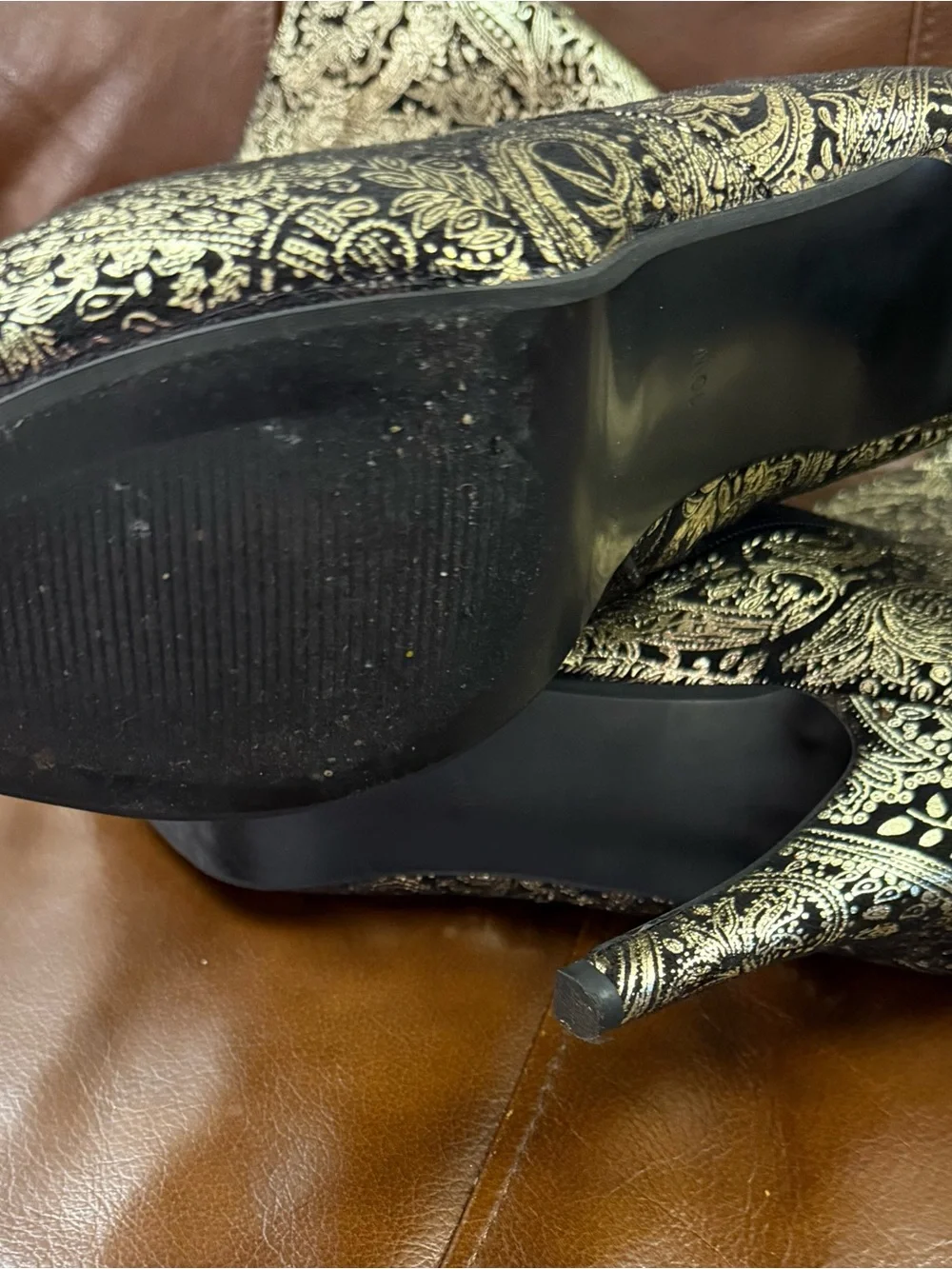 Ashley Stewart Black & Gold Paisley Over-the-Knee Stiletto Boots 10W (Wide Calf)